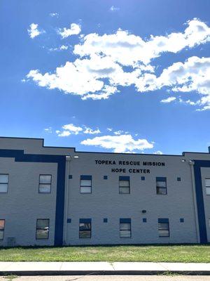 Topeka's Rescue Mission, across from the Great Overland Station. The environs of the NOTO Arts District are "home" for some homeless folks.