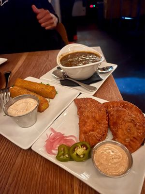 small plates -- polenta fries, shrimp gumbo, & braised beef empanadas