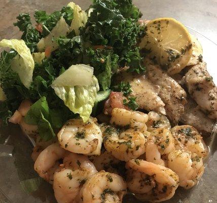 Herbed Tilapia, Garlic Butter Shrimp, Kale Mixed Greens