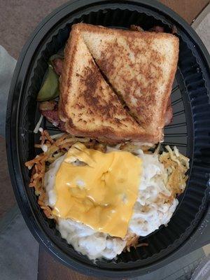 Grill Cheese with Bacon  Hash Browns - smothered covered and country