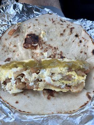 Delicious potato and egg taco.