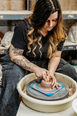 Wheel throwing for pottery