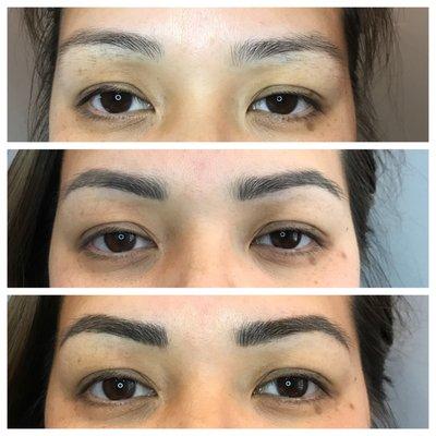 Top is original brow, middle is after first session healed, bottom is after perfecting session