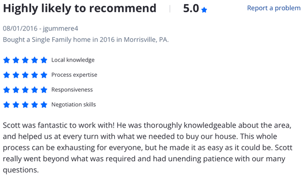 A review from one of our clients posted on our Zillow profile.