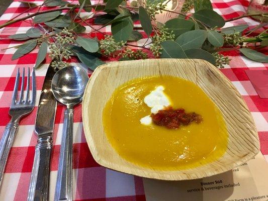 Butternut Squash Soup with Grilled Pepper Relish (from their recent Farm-to-Table dinner, partnering with Hearth and Cellar)