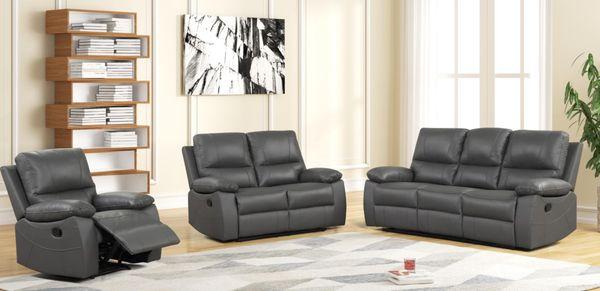 Dark gray leather reclining sofa