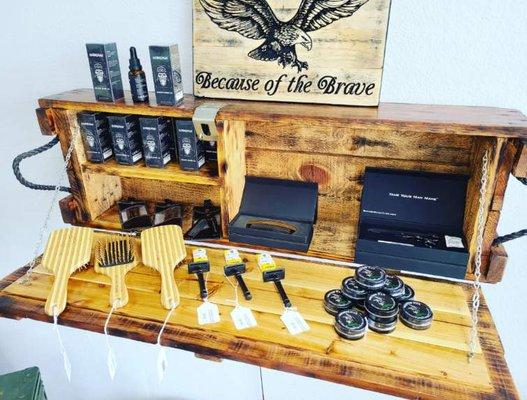 Some of our Men's Grooming Products! Some Beard Oil, Beard Combs, Beard Brushes, Trimming Shears, and Mustache Wax. Tame the beard!