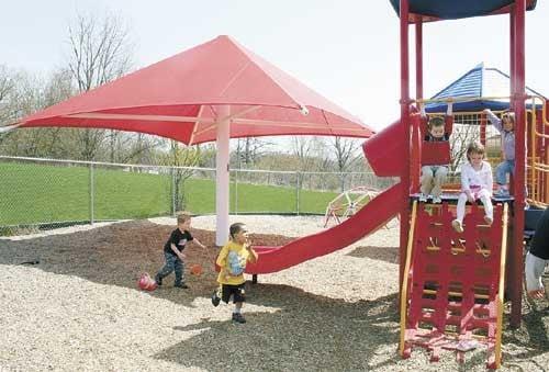 Sun shades on the safe, age appropriate play area