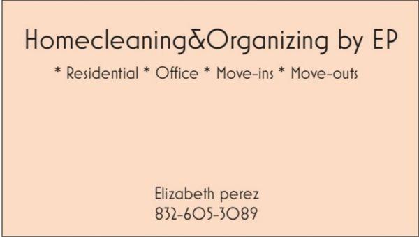 Homecleaning, organizing and packing services.