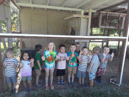 The children helping out with the chickens!