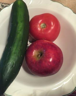 Tomato and cucumber from a local source, Adams Farm.