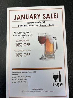 New Management. January Sale.