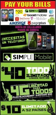 Venta de Celulares. Tenemos los mejores planes de area.. solo $40 al mes todo incluido con SIMPLE MOBILE.