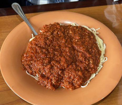 Angel hair pasta with spaghetti sauce