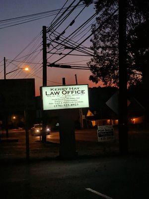 Our sign lit up against the beautiful Abingdon night sky after a long day of work!