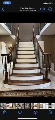 Staircase and railings finished with special walnut stain and a non yellowing satin finish