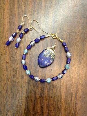 Beautiful Lapis bracelet, earrings, and pendant set made special-order by Nicolette at the Artist's Market!