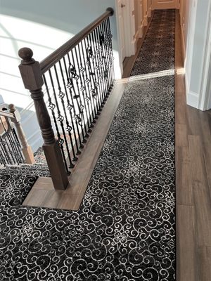 Kane custom stair and hallway runner installed by Paramount Rug Co.