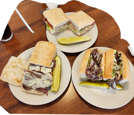 Clockwise from top: turkey bacon ranch panini, (sirloin) Cheesesteak, Matty's Melt (without horseradish!)