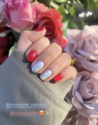 Almond shape nails with chrome