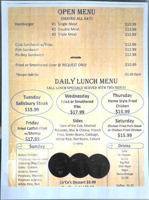 Open menu lunch specials