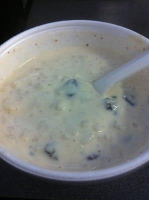 Rice pudding with raisins best I've ever had it's a little milky today though