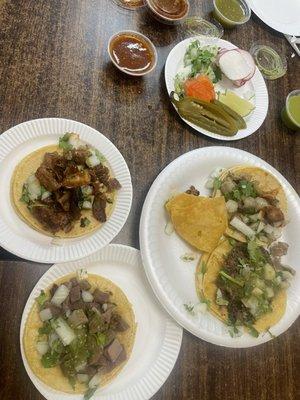 lengua tacos, stomach (taco de buche) and intestine tacos. Not sure what it's called on the menu but I just asked for them in English