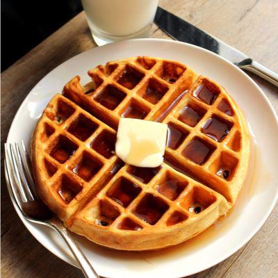 We are offering waffles for our all day breakfast menu. Two very big size waffles to share, or you can order just one for half the price.