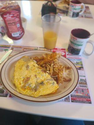 Mushroom,  Bacon, egg, and cheese omelet