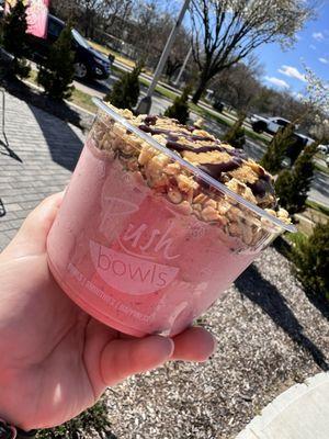 Chocolate covered strawberry bowl with peanut butter added