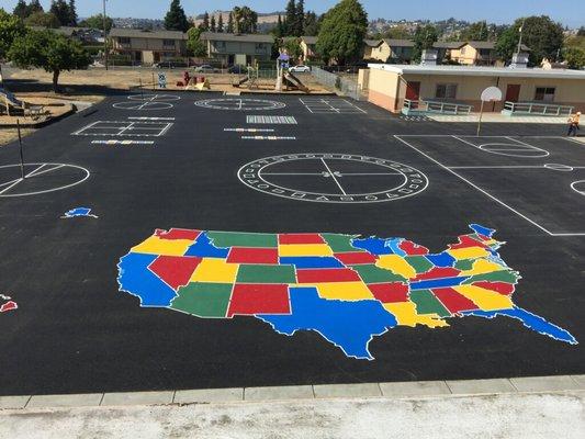 USA map on playground using our traffic paint and stencils