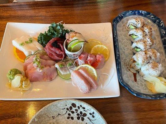 Sashimi Deluxe and Eel Avocado Roll