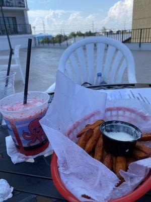 strawberry daiquiri + sweet potato fries