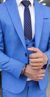 3pcs spring blue suit slim fit