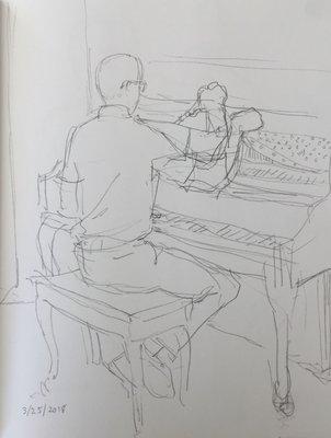 I sketched John while he tuned my piano!