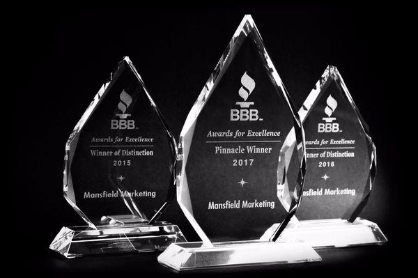 2015, 2016 BBB Award winner and 2017 Pinnacle Award winner.