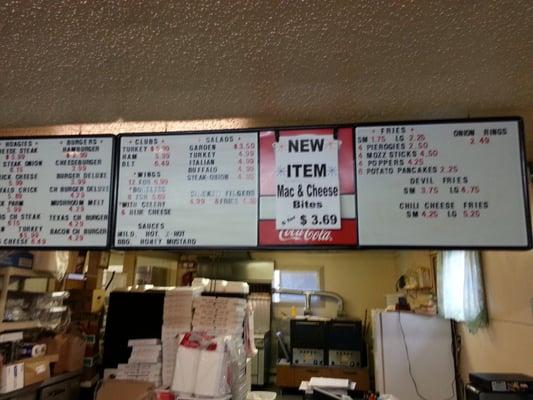 The menu at another angle.