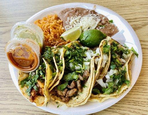 Ah-mazing tacos! Steak, Al Pastor, Carnitas + homemade tortillas for the win!