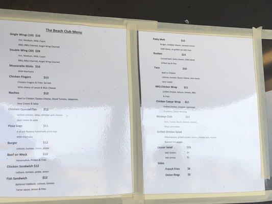 Menu at food stand- this is the real menu- don't use the QR code's at tables