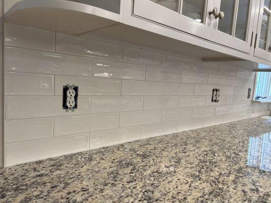 3x12 off white hand cut tile backsplash