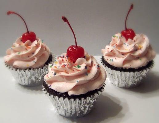 Cherry Cordial - chocolate fudge cake topped with cherry infused buttercream and of course a maraschino cherry.