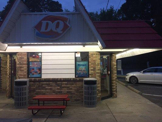 Small building, no inside seating. You can find about 4 or so picnic tables out front by the road, though.