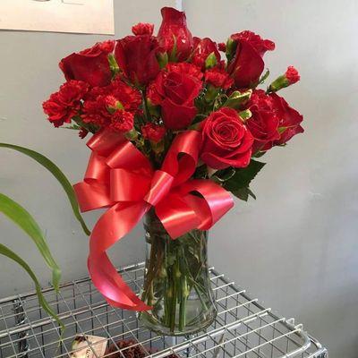 Red Rose's and red carnations