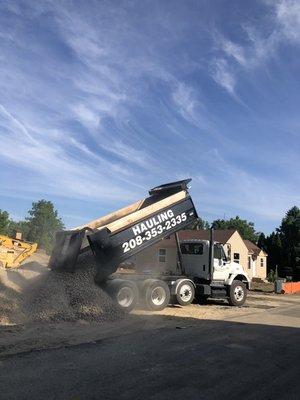 16 yard capacity. We haul it all! Gravel, top-soil, asphalt, rock and more!