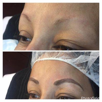 Barely any brows to a full set. Microblading.