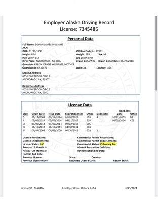 This shows the commercial license for semi side dump and bulldozer.