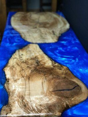 Epoxy Island River Table, Maple wood and Blue Epoxy