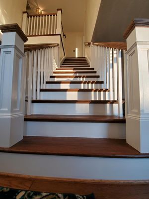 Custom staircase that was built by Liberty Craftsman! This was a renovation from carpeted stairs.