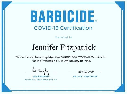 While we were shutdown I decided to get my Barbicide Covid 19 certification.