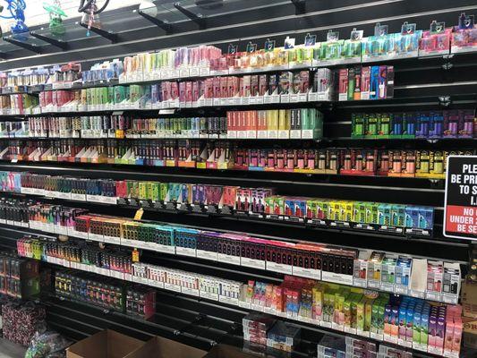 A candy shop of vapes! all the main brands like FUME, HYDE, HQD, CALI, AIRBAR, SQUID, SUPREME.